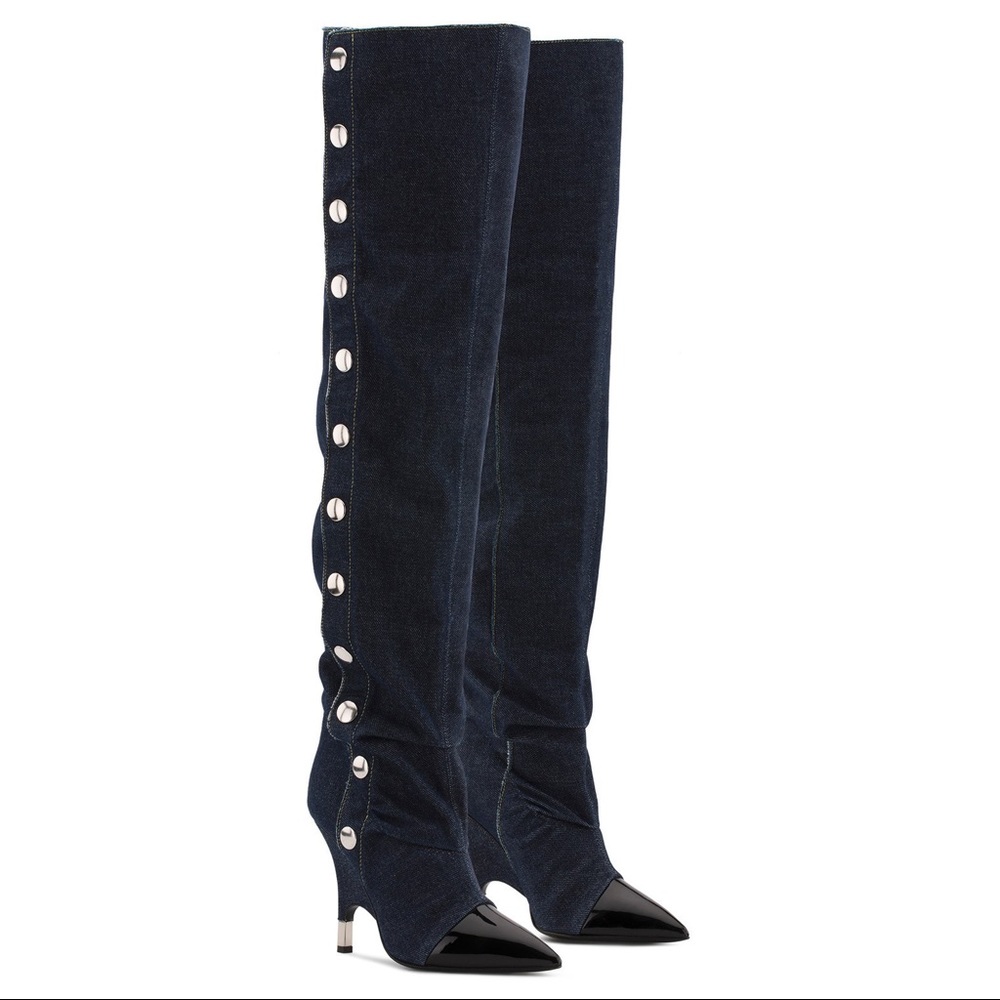 giuseppe zanotti NIB otk denim & blk patent boots - Picture 9 of 16